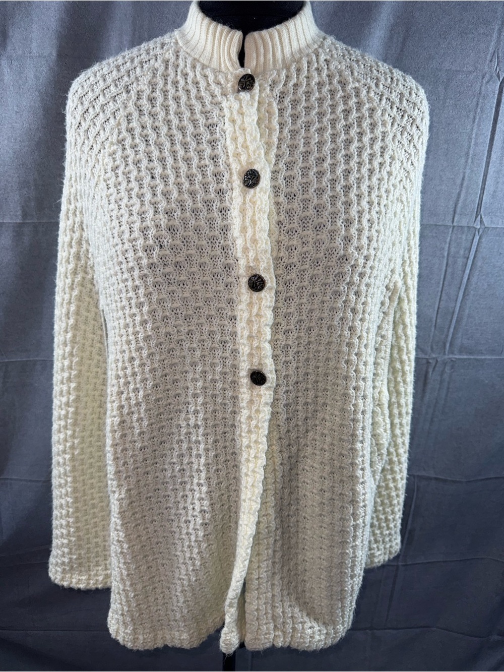 Vintage Sturbridge Women's Cream Knit Button-Front Sweater Cardigan